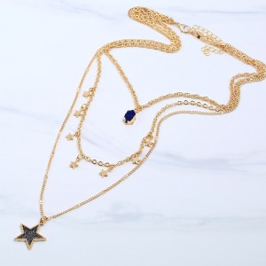 Wholesale Pentagram Sequins Pendant Necklace Women Gold Plated Chain Multilayer Star Women Boho Necklace Jewelry