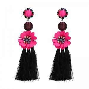 Fashion China Wholesale Ladies Jewelry Crystal Flower Cotton Tassel Earring Designs Earrings for Women