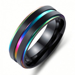 Wholesale Fashion Custom Mens Rainbow Color Stainless Steel Jewelry Ring