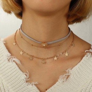 Lady Accessory Most Popular Gold Plated Star Pendant Multilayered Necklace for Women