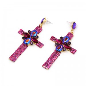 New Arrival Alloy Jewelry Fashion Colorful Rhinestone Cross Earrings For Women