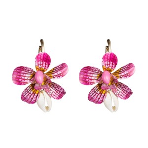 WENZHE New style beautiful hand made pink spray paint flower seashell drop earrings
