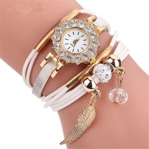 Best Quality Fashion 3 Circles Wrap lady leaf pendant bracelet watch Quartz Watch