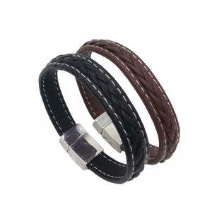 Custom Mens Wholesale Black Braided Leather Bracelet