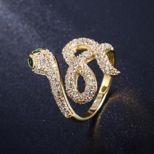 Latest gold ring designs zircon pave setting snake wrap finger ring