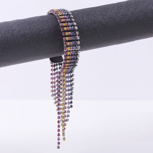European and American Style Fashion Party Shiny Colorful Crystal Rhinestone Tassel Cuff Bracelet for Women