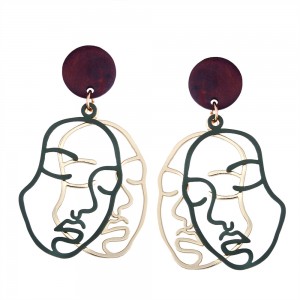 Latest Hip-hop Style Alloy Metal Drop Earring Hollow Geometric Human Face Earrings