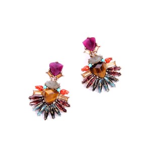 Factory Wholesale Baroque Style Retro Luxury Colorful Gemstone Natural Stone Earring for Women