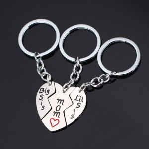 Fashion Custom Stainless Steel Heart Pendant Metal Keychain Set Gifts For Mom and Daughters