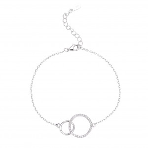 925 Sterling Silver Two circles Cross Diamond Bracelets For Women