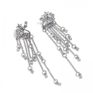 Fashion New Trend Gold/Silver Color Crystal Star Streamlined Long Tassel Earrings For Women Jewelry