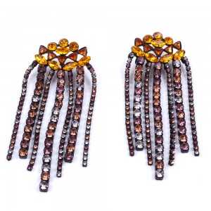 Wholesale Crystal Amethyst Rhinestone Dangle Tassel Earrings Long Drop Statement Earrings