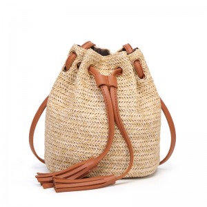 WENZHE New Summer Handmade Woven Straw Bag Tassel Cross Body Beach Straw Bag