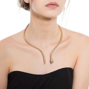 WENZHE Wholesale Chunky Statement Necklace Alloy Gold Silver Plated Snake Choker Necklace