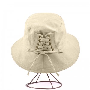 WENZHE Simple Style Canvas Shoelace Bucket Hat For Women