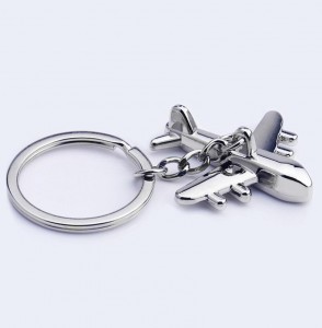 High quality custom design cheap 3D airplane shape metal keychain keyring