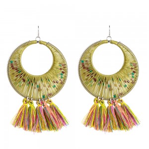 High Quality Handmade Jewelry Fashion Lady Gold Plated Circle Drop Tassel Earrings