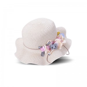 WENZHE Summer Travel Flower Wave Brim Kids Straw Hats