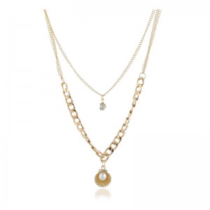 European And American Fashion Simple Temperament Pearl Shell Shape Pendant Multi-Layer Short Clavicle Necklace