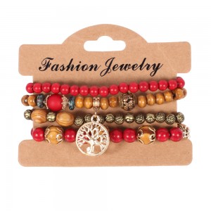 Wooden Bead Set Chain Bracelet Alloy Rose Hand Bracelet