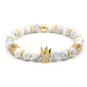 WenZhe Crown Charm Stone Beads Bracelet