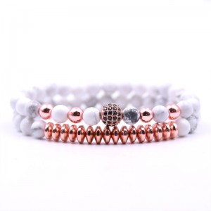 Latest Arrival Rose Gold Copper Bead Mixed Natural Stone Lava Stone Beaded Bracelet Set