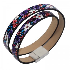 Personalized custom multi-layered printed womens leather bracelet