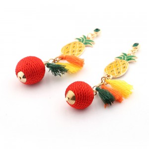 Fashion Jewelry For Women Enamel Pineapples Multicolor Tassels Thread Ball Drop Earrings