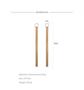 Personality exaggerated long section banquet dress ear hooks single earring long gold tassel earring