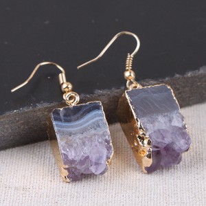 Wholesale Deep purple amethyst druzy earrings fashion natural raw stone druzy amethyst geode earrings