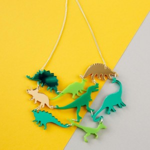 Dinosaur Necklace  Green OR Pink Mirror acrylic dinosaur statement necklace  Laser cut Dinosaur Acrylic Jewellery