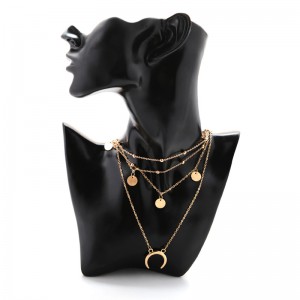 WENZHE Fancy Design Sexy Thin Chain Short Neck Choker Gold Plated Multilayer Boho Style Gold Crescent Necklace