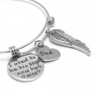 Best gift for dad mom Angel Wing Stainless Steel Lettering Adjustable Chain Bracelets