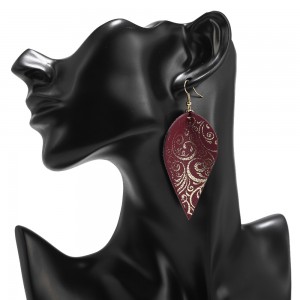 European and American Multicolor Gold Plated Genuine Leather Leaf Earrings