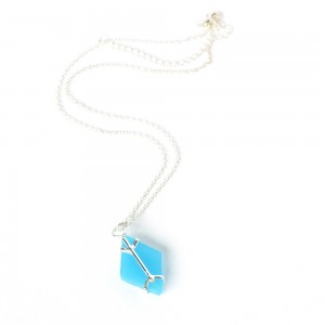 WENZHE Latest Arrival Ocean Jewelry Irregular Geometry Blue Sea Glass Pendant Silver Necklace