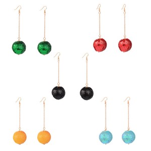 Hot sale attractive women jewelry simple design Sequins ball pendant gold plated drop earrings