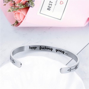 Explosion lettering bracelet keep fucking going arrow flat titanium steel bracelet