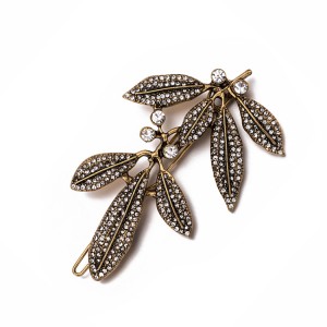 WENZHE Wholesale rhinestone barrette leaf hair clip old gold, old silver luxury hairpin