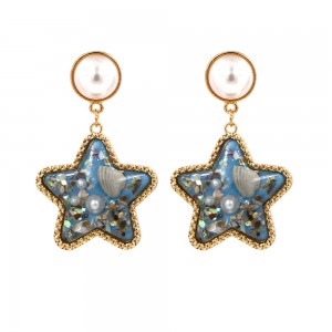 European and American New Design Star Shaped Pearl Shell Resin Drop Beach Style Earrings