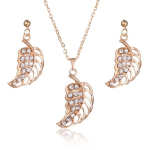 Crystal wedding gift Openwork leaf with diamond necklace and earring jewelry set for ladies