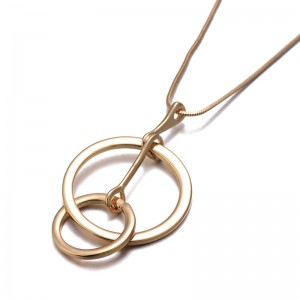 Latest Design Fashion Jewelry Necklaces Double Gold Circle Pendant Necklace For Women