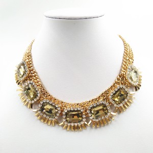 New Design Gold Plated Luxury Crystal Statement Necklace Costume Jewelry Choker Necklaces