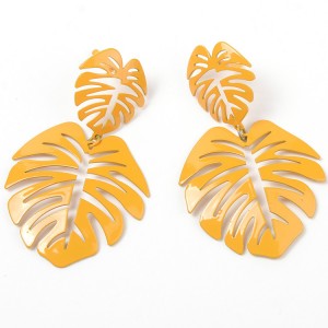 2019 Hot Sale Fashion Simple Style Alloy Yellow Leaf Drop Earrings For Women Girl Leaves Earrings Accessories