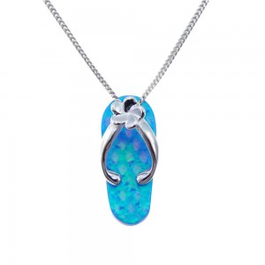 High Quality Opal Jewelry 925 Sterling Silver slipper Blue Fire Opal Pendant Necklace For Women