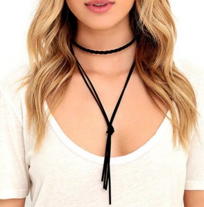 Women Fashion Simple Long Double Wrap Choker Tie Leather Cord Necklace