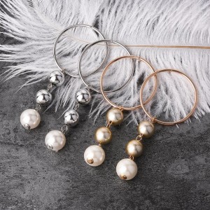 New design women jewelry gold circle pearl tassel pendant earring