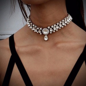 Alloy diamond fashion women’s summer choker necklace exaggerated pearl drops women jewelry wholesale