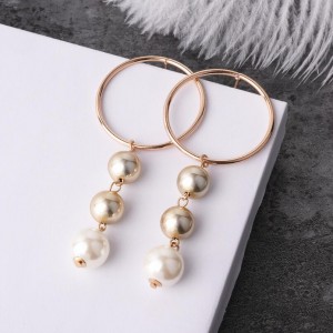 New design women jewelry gold circle pearl tassel pendant earring