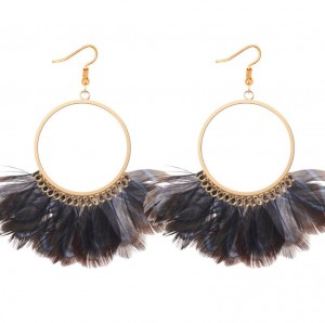 European and American temperament national wind feather earrings Bohemian retro personality fan shaped earrings