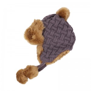 WENZHE Women’s Winter Crochet Earflap Fur Ball Knitted Beanie Hats